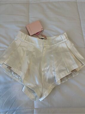 Nana Jacqueline Cream Satin Pleated Skort with Lace Trim